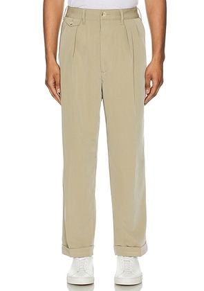 Beams Plus 2 Pleats Trousers Pe Twill in Sand - Brown. Size XL (also in XL/1X).