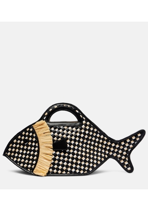 Staud Cleo leather and raffia basket bag