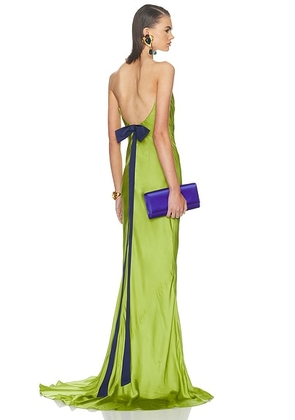 Alejandra Alonso Rojas Open Back Gown With Bow in Olive Green - Green. Size 2 (also in ).