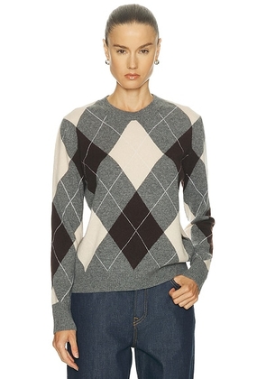 Enza Costa Knit Cashmere Argyle Sweater in Argyle - Grey. Size L (also in M, XS).