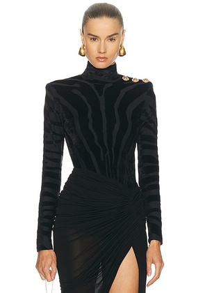 BALMAIN Buttoned Bouclette Zebra Top in Black - Black. Size 40/6 (also in ).