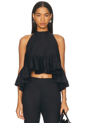AEXAE Linen Peplum Top in Black - Black. Size L (also in M, S, XS).