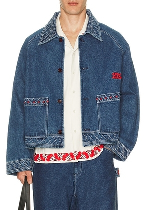 BODE Embroidered Denim Jacket in Indigo - Blue. Size L (also in M).