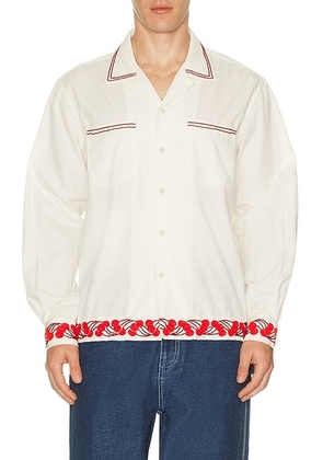 BODE Cherry Lane Beaded Shirt in White - White. Size M (also in L, XL/1X).