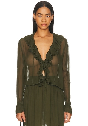 BODE Flounce Blouse in Olive - Olive. Size L (also in M, S).
