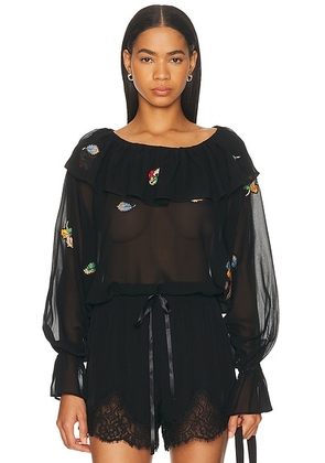 BODE Flower Toss Blouse in Black - Black. Size M (also in S).