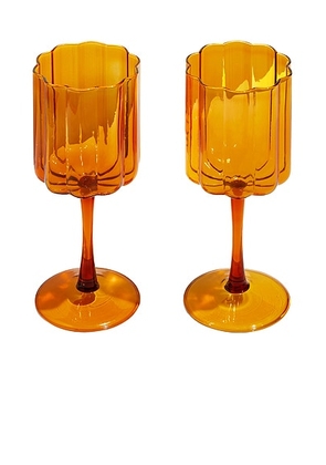 Fazeek Wave Wine Glasses Set of 2 in Amber - Burnt Orange. Size all.