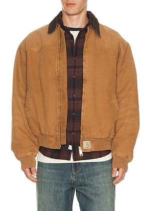 Carhartt WIP Og Santa Fe Jacket in Hamilton Brown & Tobacco Grind Wash - Tan. Size L (also in M, S, XL/1X).
