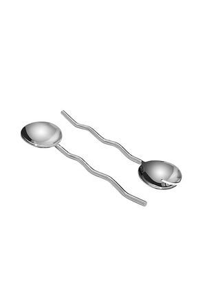 Fazeek Wave Salad Servers Set Of 2 in Silver - Metallic Silver. Size all.