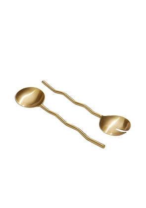 Fazeek Wave Salad Servers Set Of 2 in Matte Brass - Metallic Gold. Size all.