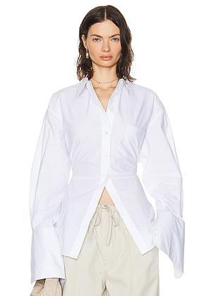 Helsa Poplin Lace Back Shirt in White - White. Size S (also in ).