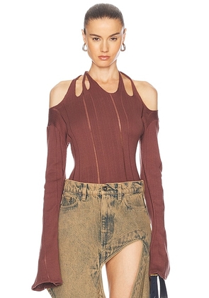 Jade Cropper Braided Long Sleeve Top in Rust Brown - Rust. Size 36 (also in 34).