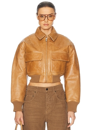 Helsa The Leather Bomber Jacket in Saddle Brown - Tan. Size XS (also in ).