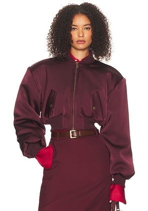 Helsa The Satin Puff Bomber in Mulberry - Purple. Size XS (also in ).