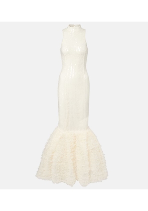 Rotate Ruffled sequined halterneck gown