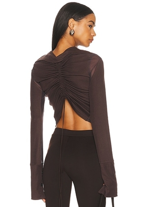 Jade Cropper Gathered Back Button Up Top in Dark Brown - Brown. Size 40 (also in ).