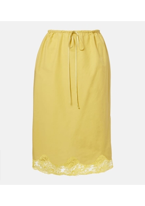 Saint Laurent Lace-trimmed cotton and silk midi skirt