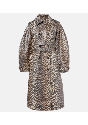 Ganni Leopard-print cotton canvas trench coat
