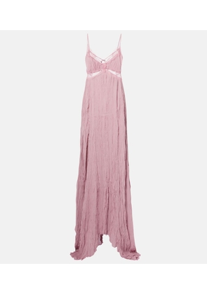 Blumarine Lace-trimmed plisse georgette gown