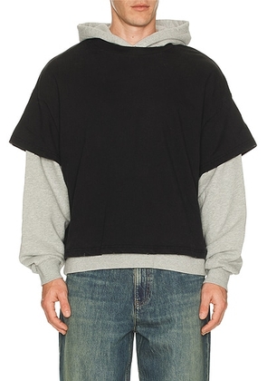 Found Found Double Layer Hoodie in Vintage Black & Heather Gray - Black. Size L (also in M, XL/1X).