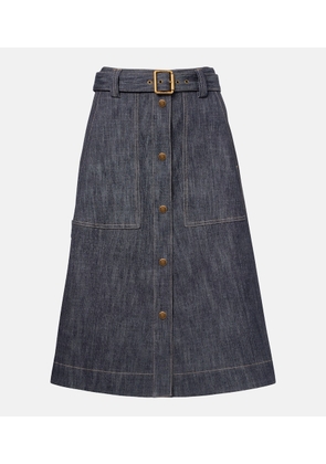 Moncler Belted denim midi skirt