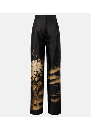 Max Mara Mappa printed high-rise silk wide-leg pants