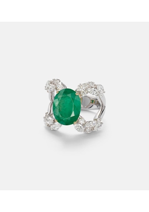 Yeprem 18kt white gold (750/1000) ring with diamonds and emerald
