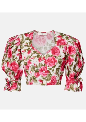 Chloe Floral cropped puff-sleeve cotton blouse