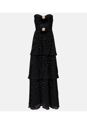 Self-Portrait Embellished polka-dot tiered gown