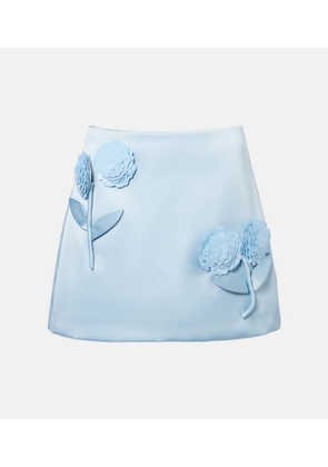 Self-Portrait Floral-applique satin miniskirt
