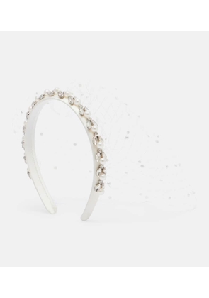Self-Portrait Embellished satin and fishnet headband