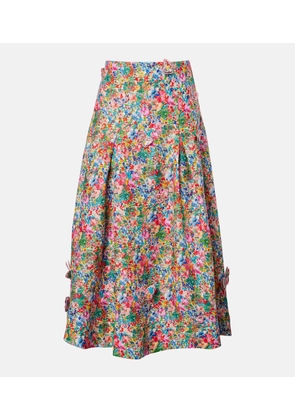 Farm Rio Applique floral linen maxi skirt