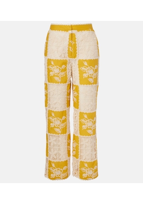 Farm Rio Lace-trimmed cotton straight pants