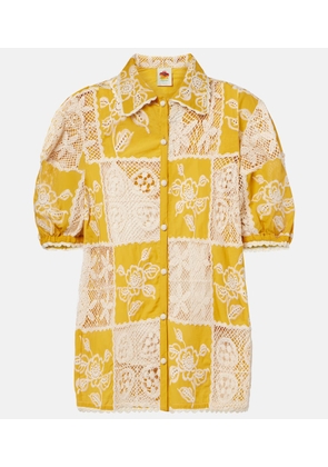 Farm Rio Embroidered lace-trimmed cotton shirt