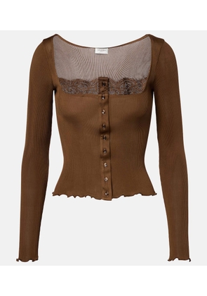 Saint Laurent Lace-trimmed silk jersey Henley shirt