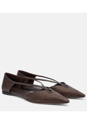 Max Mara Volpino leather-trimmed woven ballet flats
