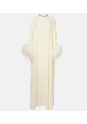 Roland Mouret Feather-trimmed caped silk chiffon gown