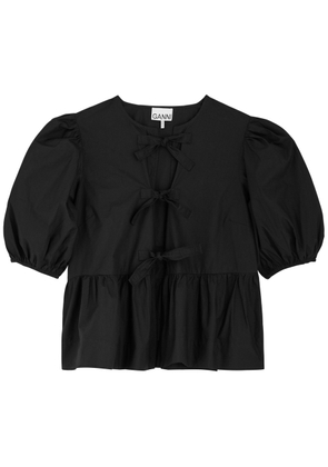 Ganni Tie-front Cotton-poplin Blouse - Black - 44 (UK16 /xl)