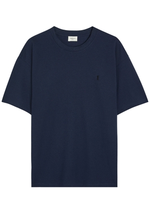 Saint Laurent Logo-embroidered Piqué Cotton-blend T-shirt - Blue - S