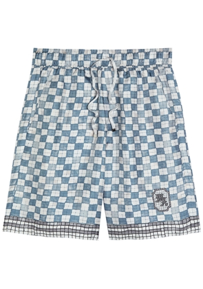 Amiri Chateau Crest Checked Silk Shorts - Steel - M