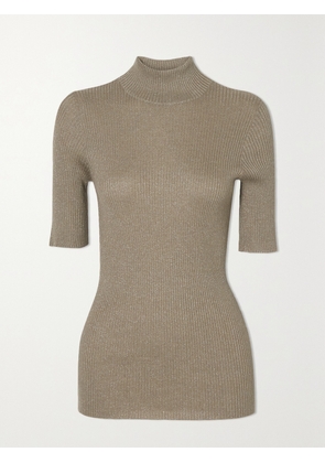 Brunello Cucinelli - Metallic Ribbed Cashmere-blend Top - Brown - xx small,x small,small,medium,large,x large,xx large