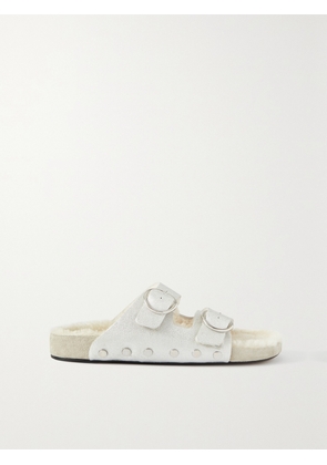Isabel Marant - Lennyo Shearling-lined Studded Metallic Leather Sandals - Silver - FR36,FR37,FR38,FR39,FR40,FR41