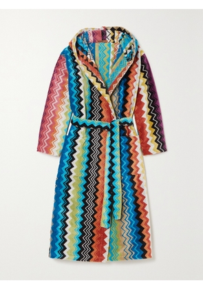 MISSONI HOME - Giacomo Striped Hooded Belted Cotton-terry Robe - Pink - x small,small,medium,large,x large,xx large