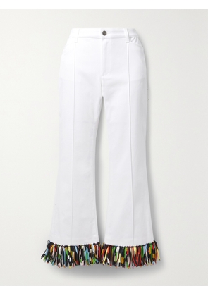 PUCCI - Embellished Fringed Silk-trimmed Stretch-cotton Drill Straight-leg Pants - White - IT38,IT40,IT42,IT44,IT46