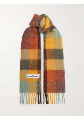 Acne Studios - Fringed Checked Felt Scarf - Yellow - One size