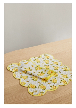 Loretta Caponi - Floral-print Quilted Cotton Placemat And Napkin Set - Yellow - One size