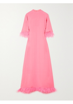 HVN - Ashley Feather-trimmed Crepe De Chine Maxi Dress - Pink - US0,US2,US4,US6,US8,US10,US12