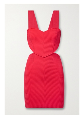 HERVÉ LÉGER - Ottoman Cutout Ribbed Recycled-bandage Mini Dress - Red - xx small,x small,small,medium,large,x large