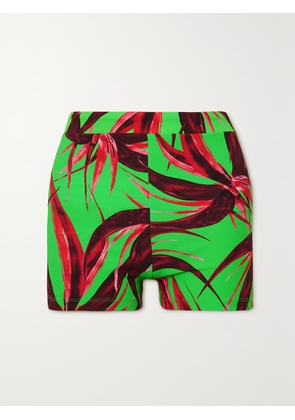 LOUISA BALLOU - Floral-print Ribbed Stretch-jersey Shorts - Green - x small,small,medium,large,x large