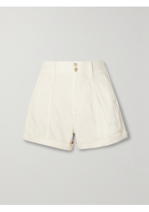 PAIGE - Brooklyn Pleated Stretch-denim Shorts - Off-white - 23,24,25,26,27,28,29,30,31,32,33